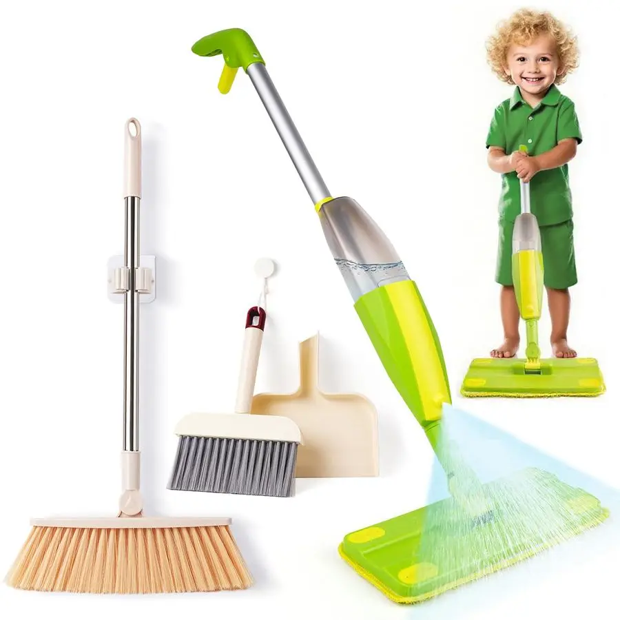 

Spray Mop,Toddler Mop Cleaning Set, Real Working Mini Mop amp Kids Broom Dustpan Set, Housekeeping Pretend Play Toy, Montessori
