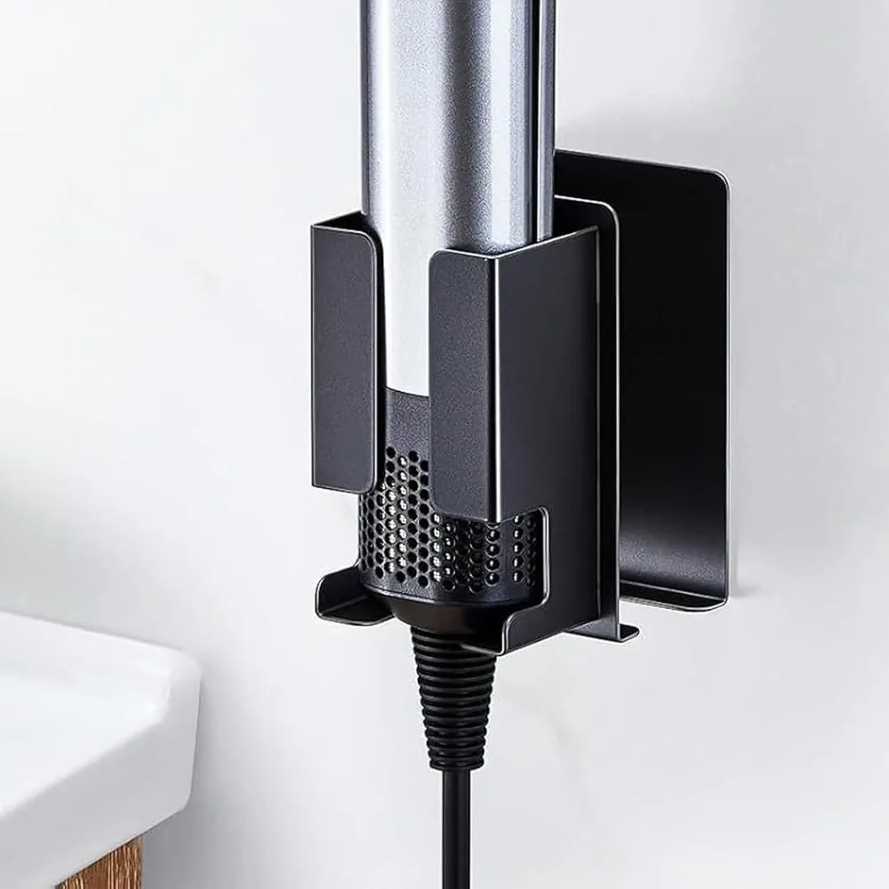 Stainless steel Hair Dryer Holder Black Wall Mounted Hair Straightener Holder Space Saving Easy Install Hair Tools Holder