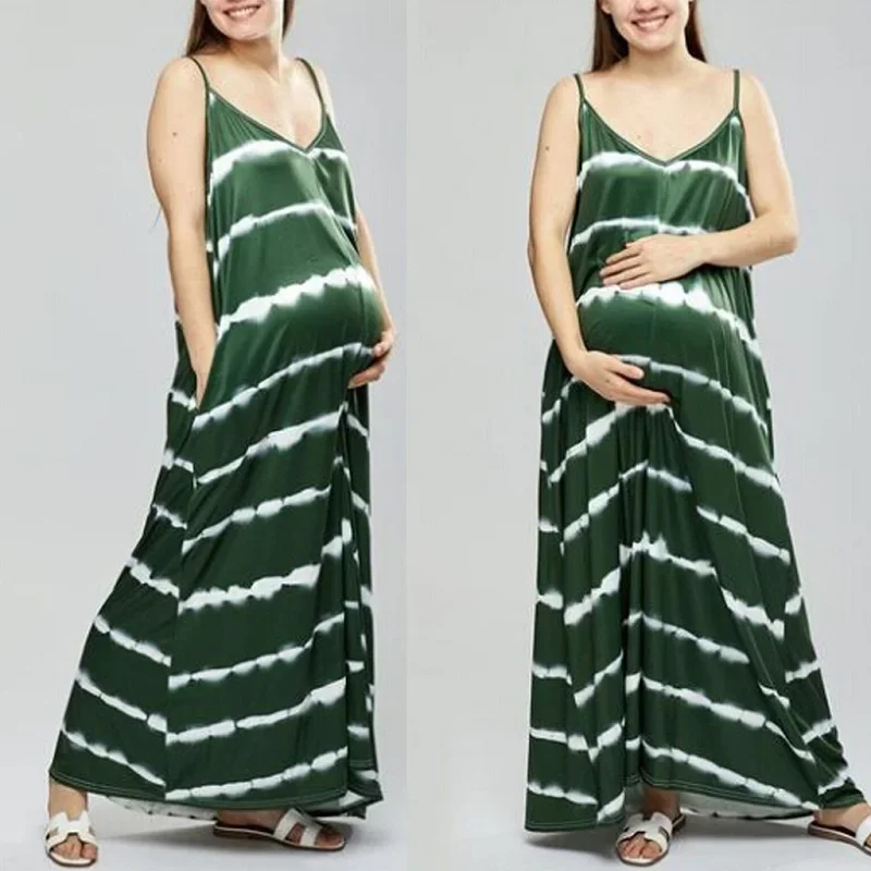 

Plus Size Maternity Dress Women's Fashion Summer Casual Striped V-Neck Sexy Sleeveless Dresses for Pregnant Women Clothes