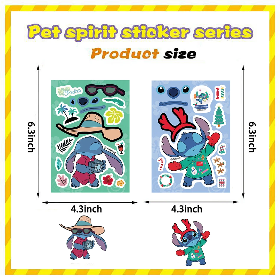 Disney Stitch Stickers Make A Face, puzle de dibujos animados, Anime, juguetes de bricolaje para niños, rompecabezas de ensamblaje divertido para niños y niñas, 8 hojas