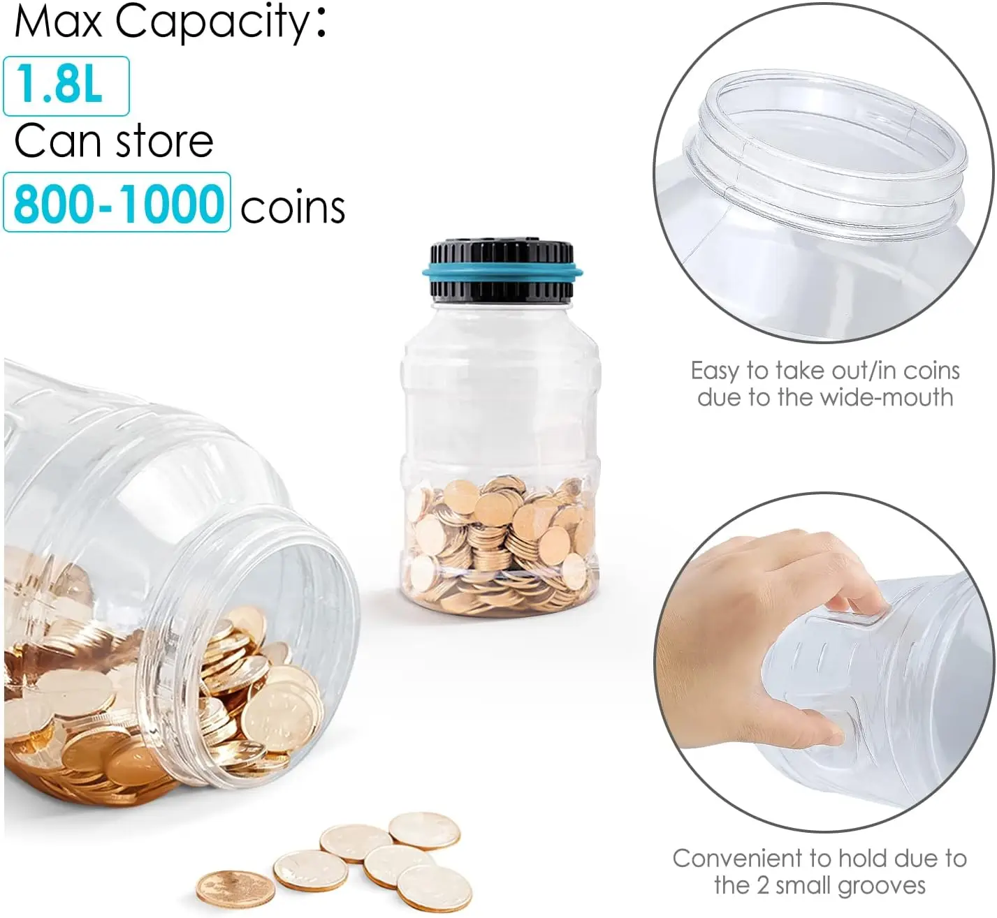 Smart Counting  Piggy bank Adult piggy bank LCD displays the amount of money transparent jar as you take as you save