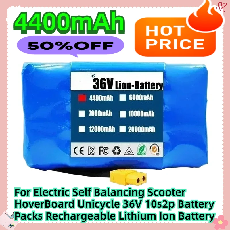 

4400mAh For Electric Self Balancing Scooter HoverBoard Unicycle 36V 10s2p Battery Packs Rechargeable Lithium Ion Battery