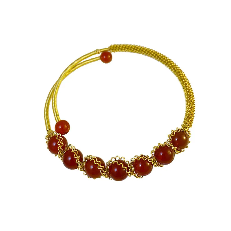 Red Agate Bracelet Original Design High-end Sense Jewelry Retro Light Luxury Women's Jewelry Korean Style Hand-woven Hand String