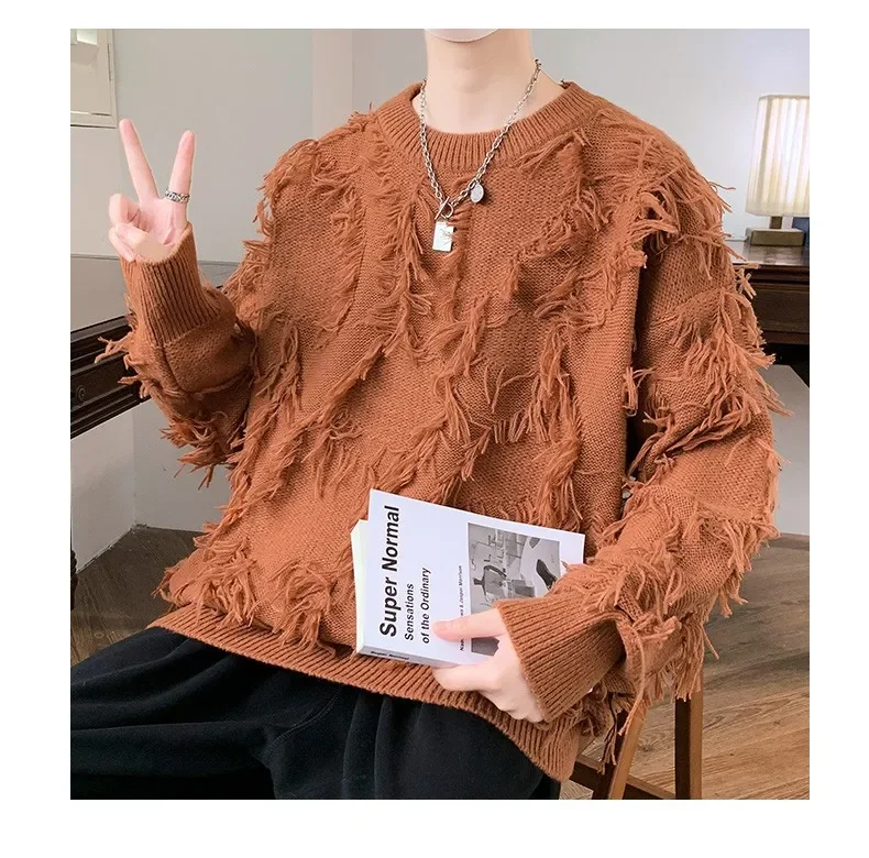 Men Korean Kpop High Street Thorn Style Solid Color Knitted Sweater Pullover Fashion Autumn Winter Warm Hip Hop M816