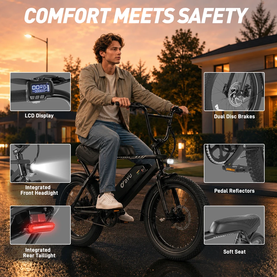 DYU BMX 20*3.0 Fat Tire Electric Bike E-Bike 624Wh Removable Battery 1000W Peak Motor Mountain Electric Bicycle for Adults image 7