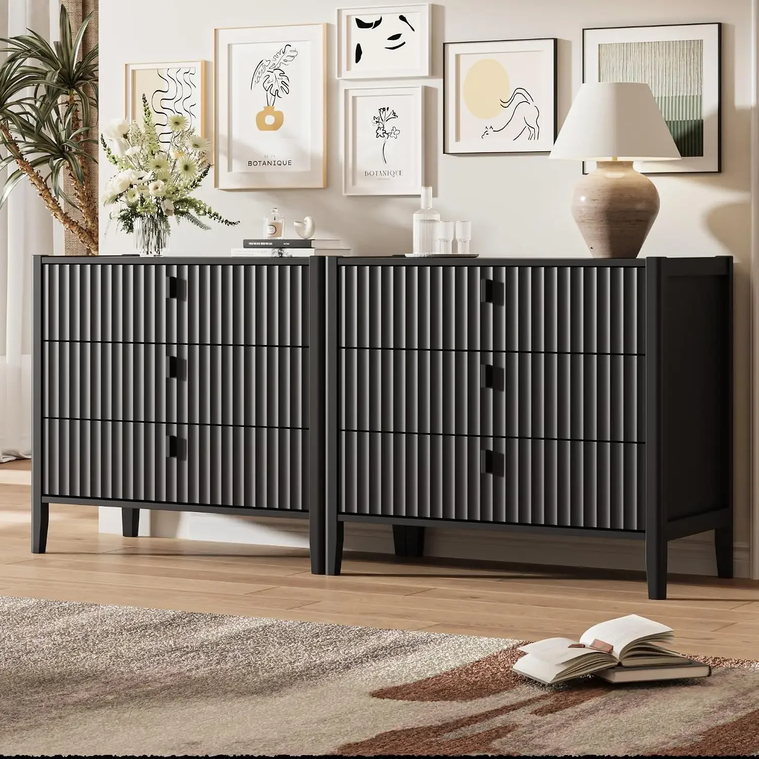 Black 3 Drawer Dresser, Modern Chest of Drawers for Bedroom, Wood Storage Dresser Organizer with Deep Drawers for Clothes, Night