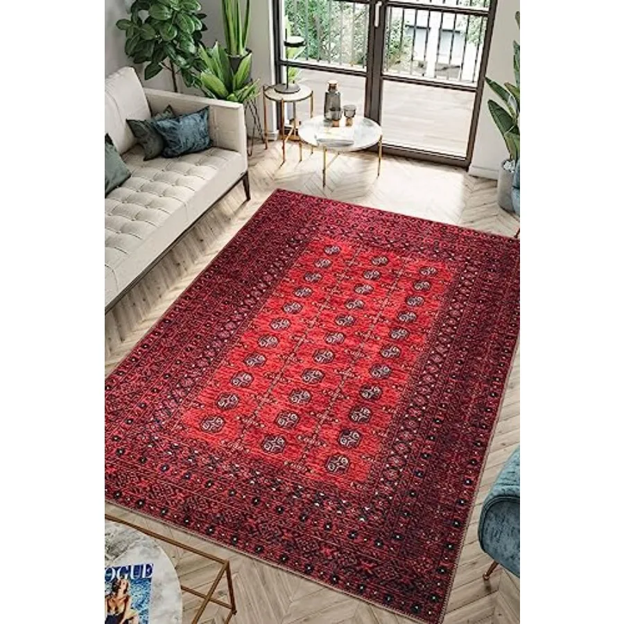 

5x7 Rug - Machine Washable Area Rug with Non-Slip Backing Ideal for Living Room Dining Room Bedroom - Vintage Easy Clean Durabl