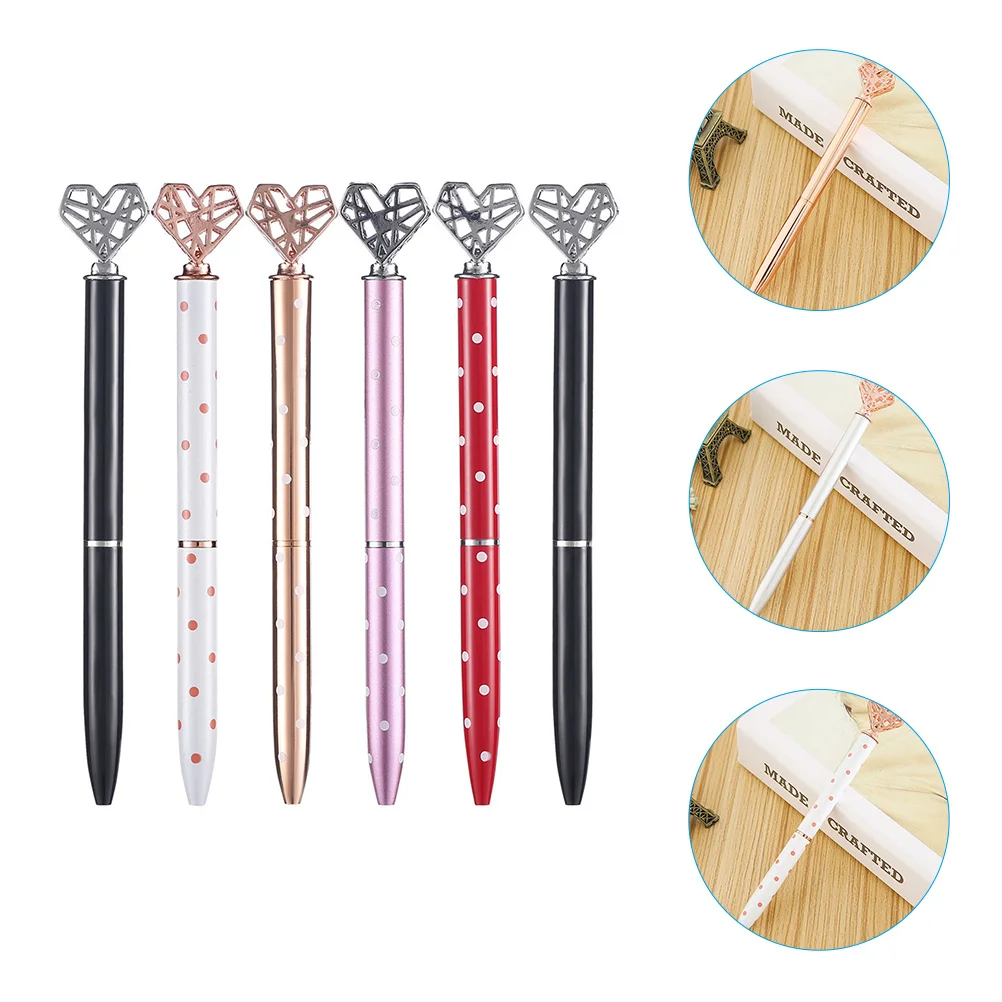 

6 Pcs Romantic Heart Shaped Ballpoint Pen Student Use Ink Metal Journaling for Women
