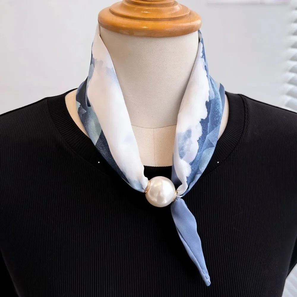 Luxury Elegant Chic Lazy Scarf Lightweight Convenient Magnetic Buckle Scarf Pearl Tail Artistic Accessory Neck Wrap Scarves
