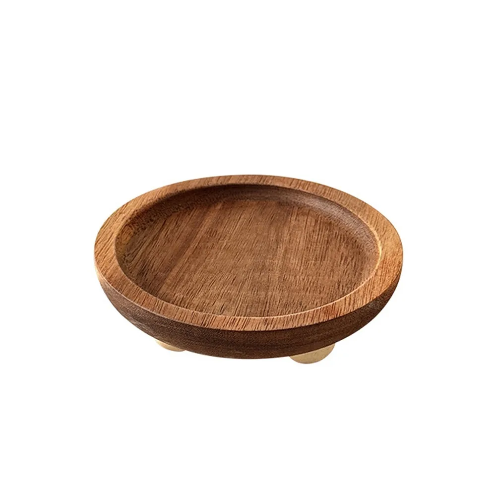 

Brown Jewellery Display Trays Wood Round Oval Display Plate Perfume Organizier Desktop Ornament Wood Pedestal Stand Tabletop