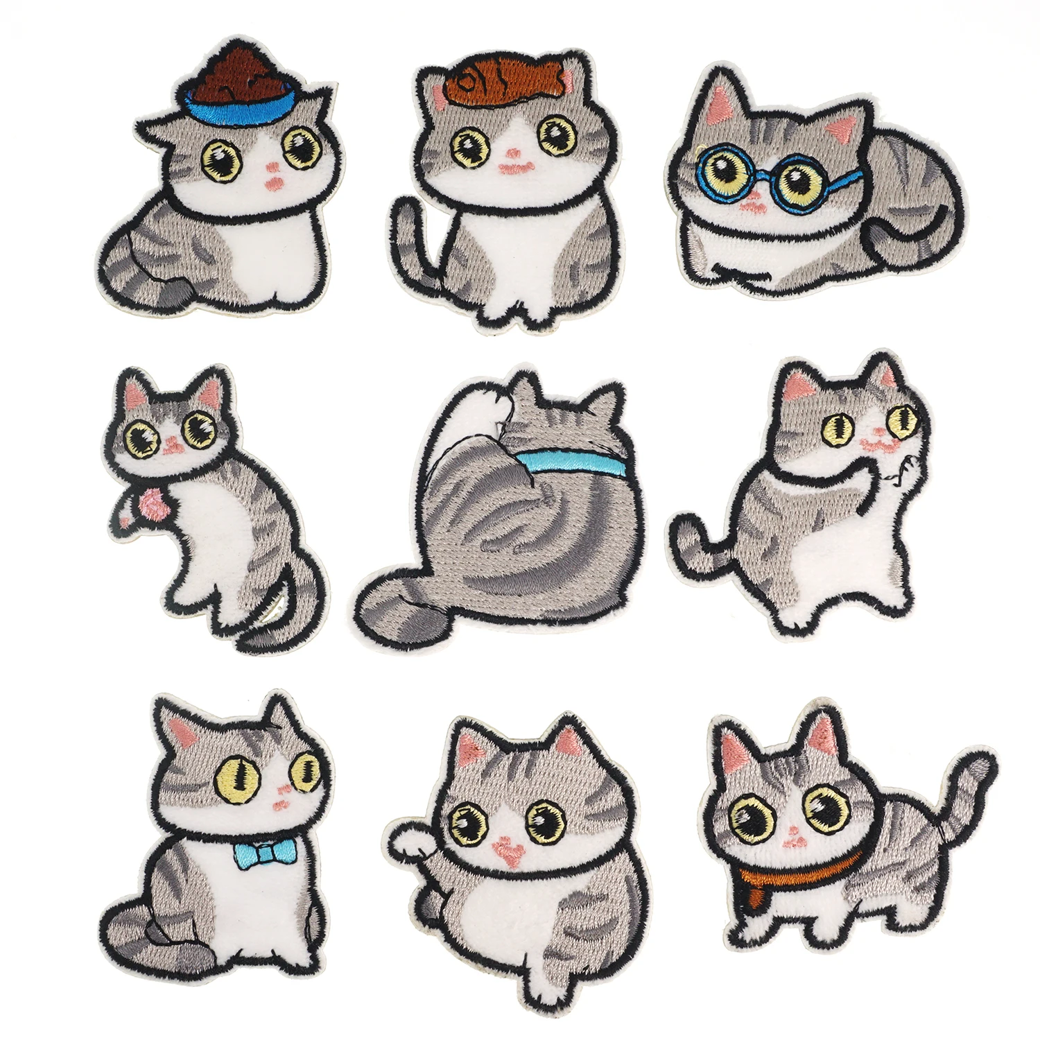 Parche bordado de gatito bonito, apliques autoadhesivos a rayas para mascotas y gatos, 1 unidad