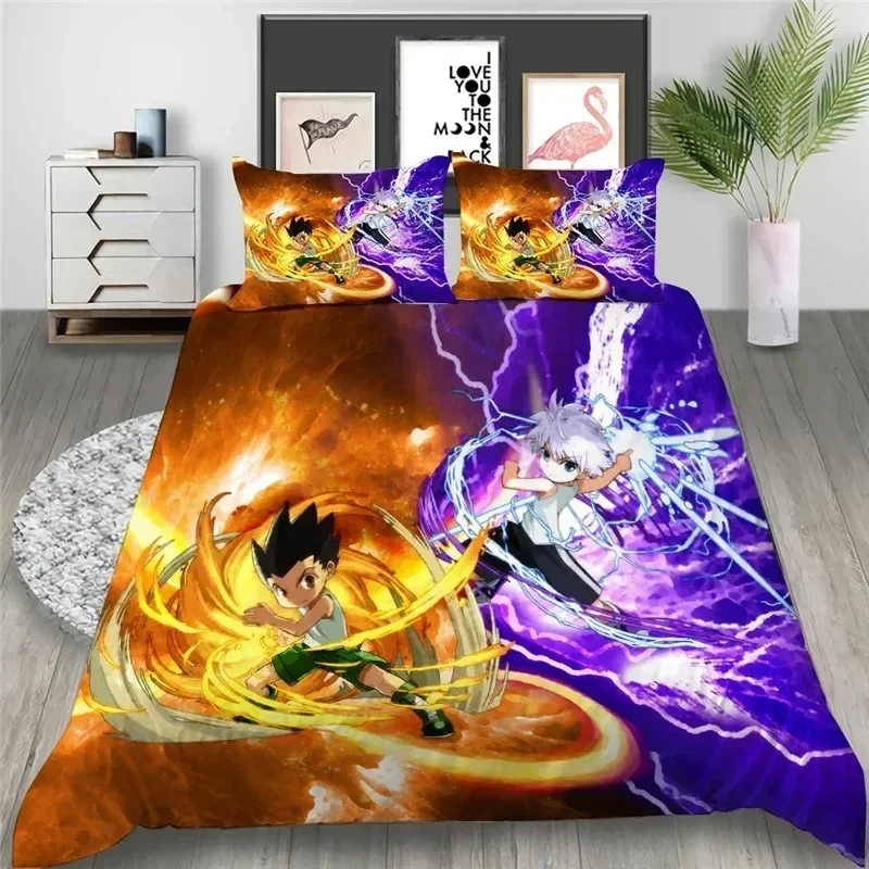 

Anime HUNTER HUNTER Printed Bed Set Duvet Cover Pillowcase Bedding Set Linen Sheet Quilt Cover Full Queen King Size Home Textile