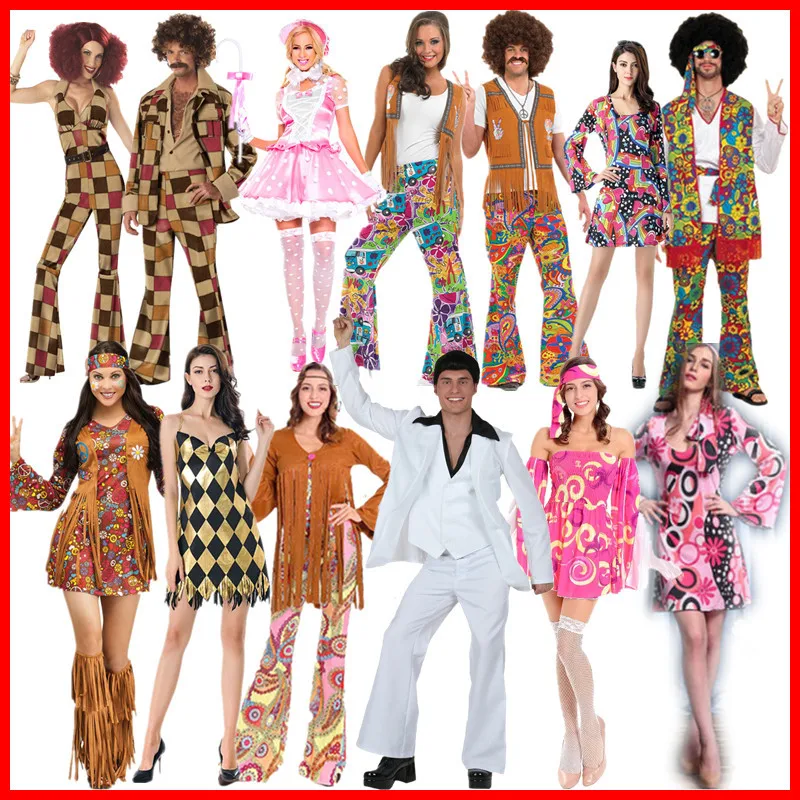 

Костюм на Хэллоуин 70-х годов, дискотека, хиппи, одежда для выступлений, винтажная модная китайская продукция, женская этническая одежда