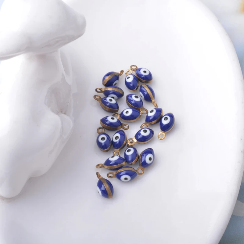 30 Stück doppelseitige Böses-Auge-Anhänger aus Kupfer mit Emaille, Mini-Anhänger für Armbänder, Halsketten, Ohrringe, Accessoires – Detail 8