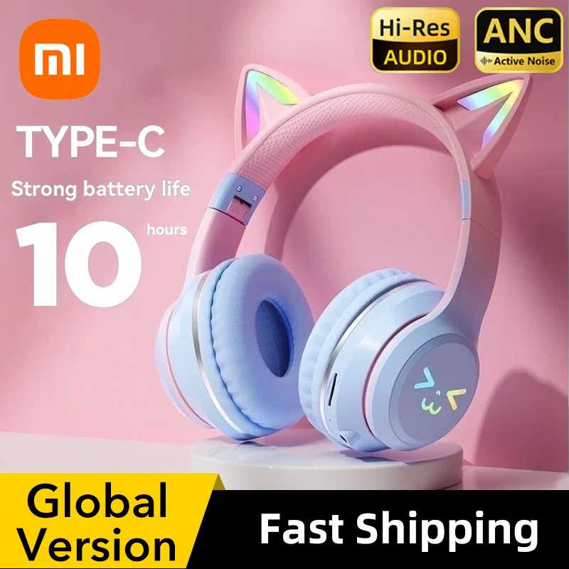 2025 Xiaomi หูฟังไร้สายใหม่ RGB หูแมวน่ารักหูฟังบลูทูธพร้อมไมโครโฟนสเตอริโอเพลงเกมหูฟังเด็กของขวัญ