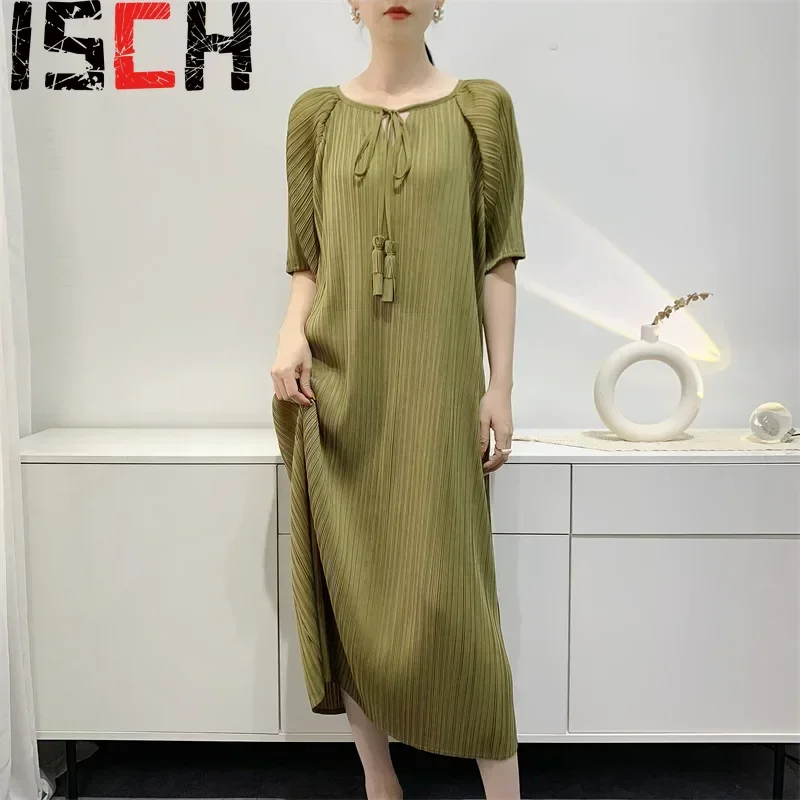 ISCH 2025 Summer Pleats Dresses Design Models Advanced Thin Dresses Women Pleats New Mid-length Pressed Pleats Long Dresses