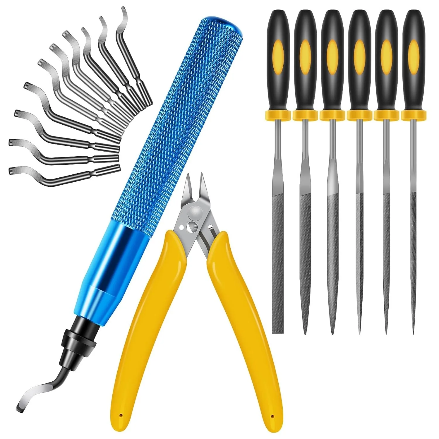 Deburring Tool with 11 Blades & 6PCS File Set and Micro Wire Cutter Metal Hand Reamer for Model Building 3D Printer Art Plastic