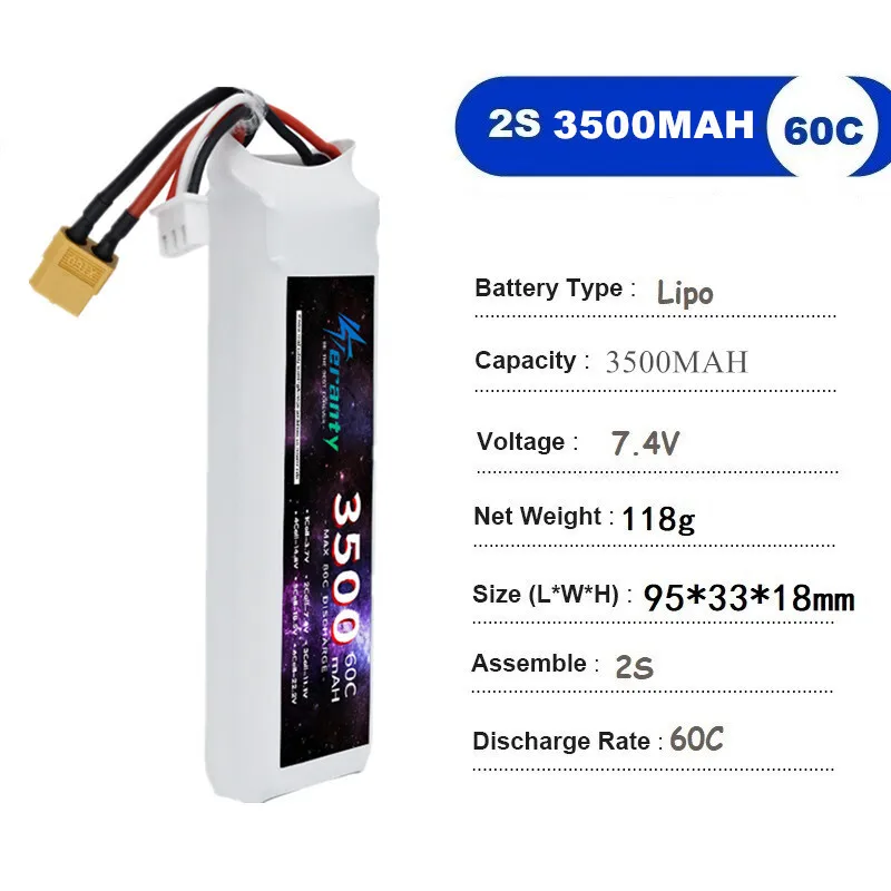 TERANTY 2S 3S 4S 6S Lipo Battery 3500MAH 60C 7.4V 11.1V 14.8V 22.2V Battery For RC Car Drone Quadcopter Boat 2PCS