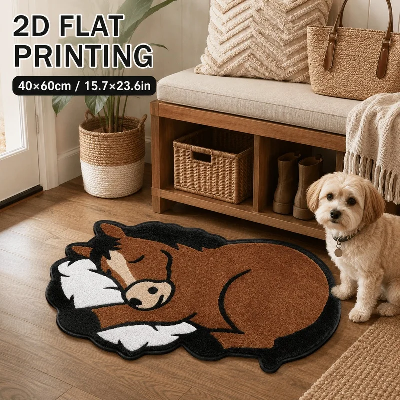 VIKAMA Cute Pony Door Mat, Plush Side Lying Pony Carpet, Soft Non-Slip Floor Mat for Bedroom, Baby & Kids Room, Home Decor