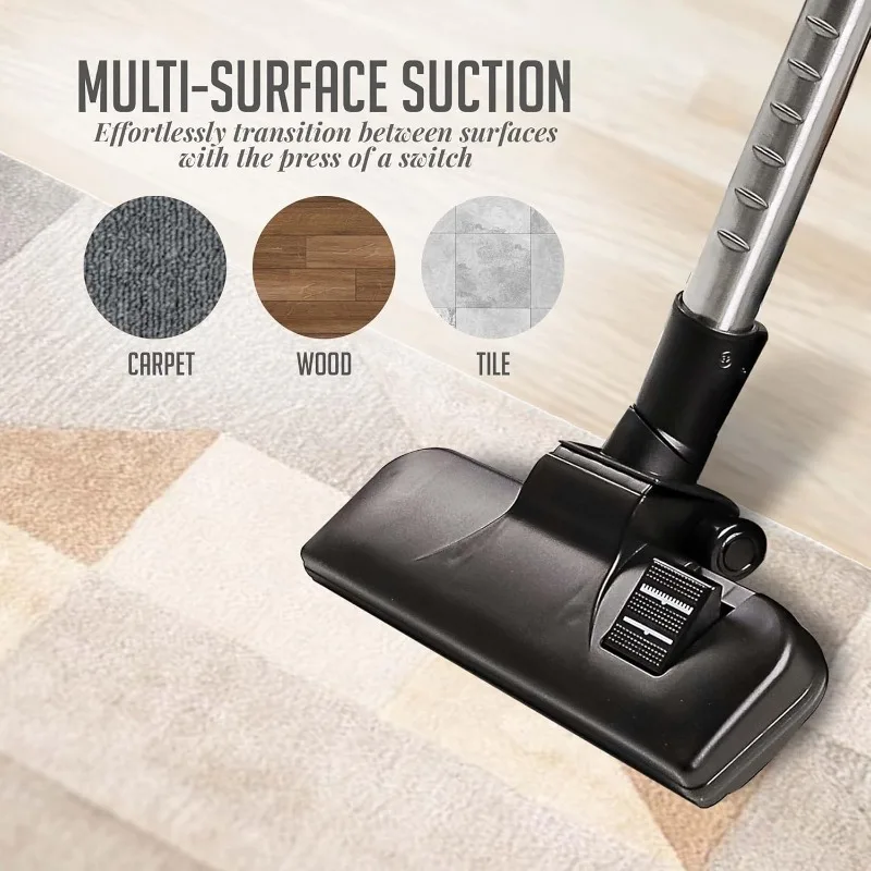 OVENTE Bagless Canister Vacuum Cleaner with Powerful Multi-Surface Suction,Telescoping Wand & Automatic Cord Rewind,Black ST2010