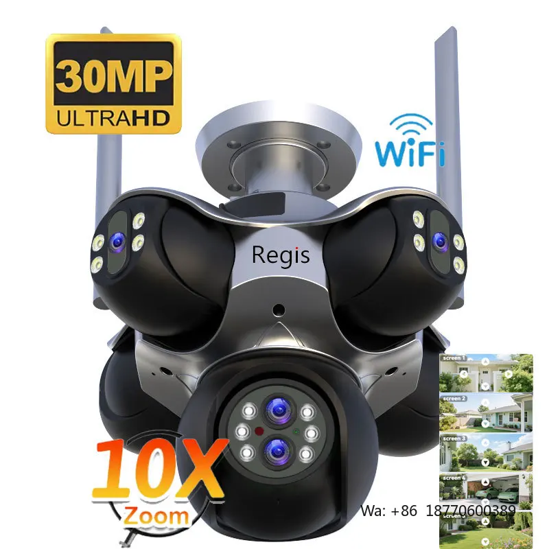 Regis 10X Optical Zoom 30MP 5PTZS, App Control, 360° Rotation, 6-Lens 5-Screen Outdoor IP WiFi Home Security Night Vision