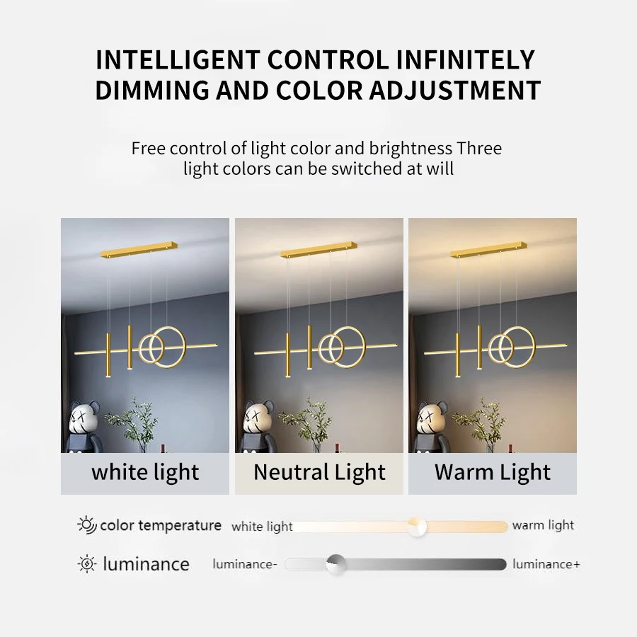 Led Modern 3cct Ceiling Chandelier Restaurant Table Pendant Light Living Room/Bar Simple Strip Lighting Gold 110-220V