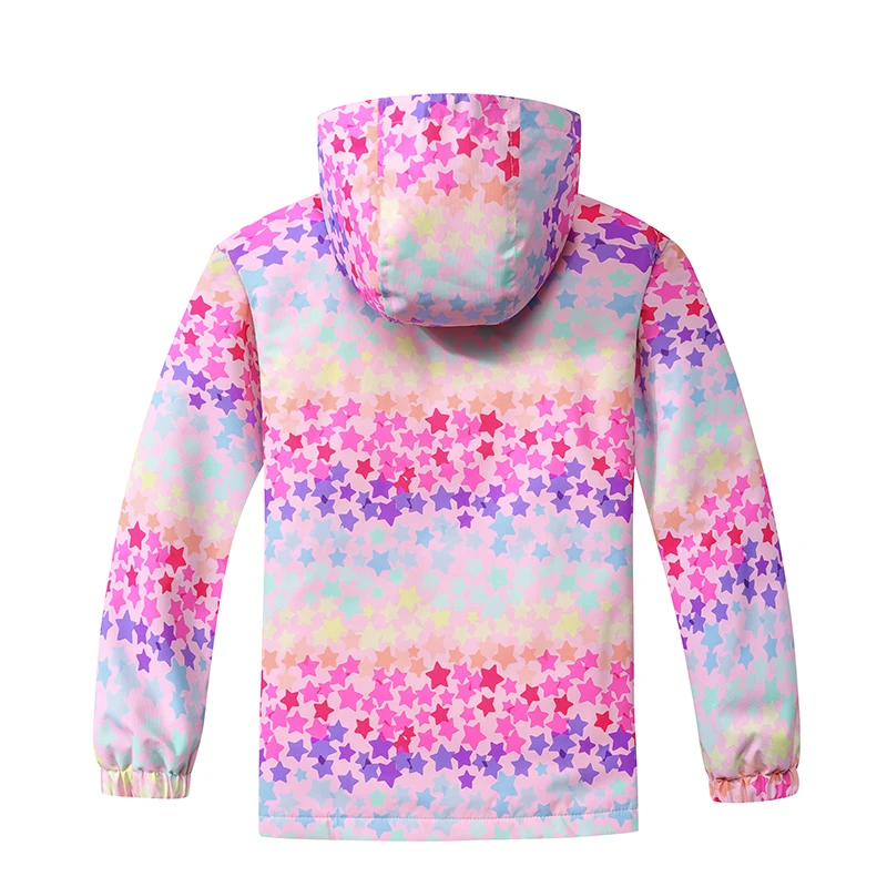 Stylish Ombre Stars Print Windbreaker Jacket Hooded, Water-Resistant, Casual Wear for Girls Outdoor Sports and Activities