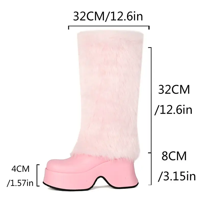 Girseaby Fashion Women Snow Boots Square Toe Chunky Heels 8cm Platform 4cm Slip On Mixed Plus Size 41 42 43 Sexy Party Booties