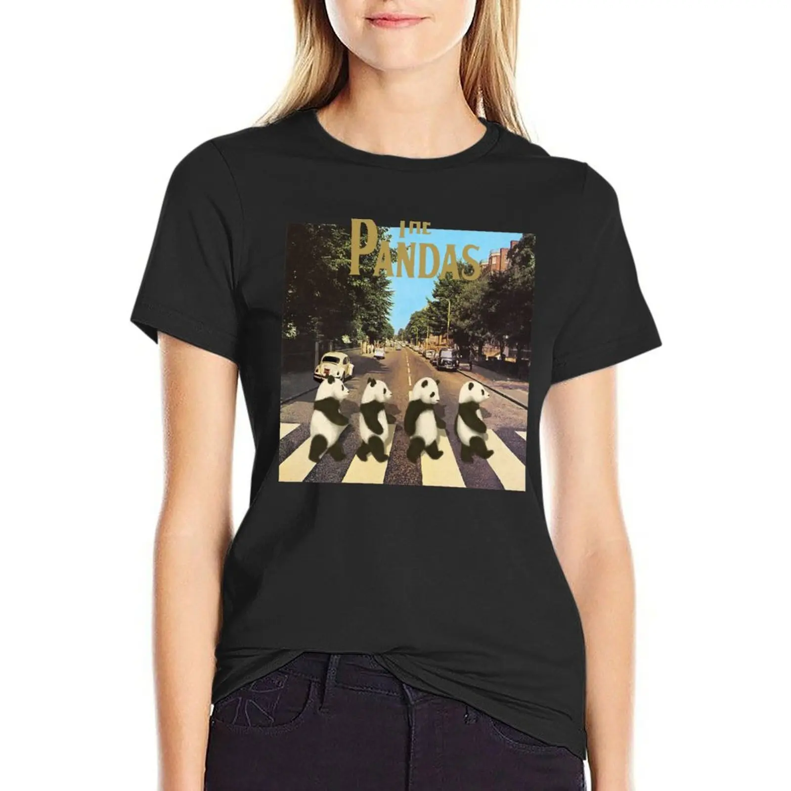 

The Pandas Abbey road T-Shirt Short sleeve tee lady clothes cute clothes t shirts for Women