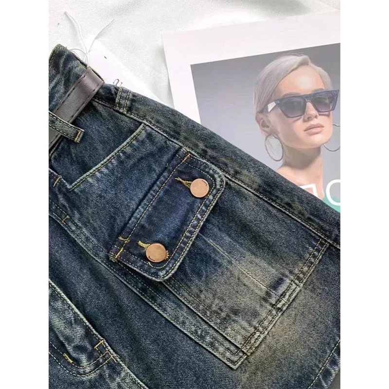 MEXZT البضائع الدنيم تنورة صغيرة المرأة خمر الأسود الورك التفاف الجينز التنانير الشارع الشهير الكورية عالية الخصر تصميم نحيف ألف خط Faldas