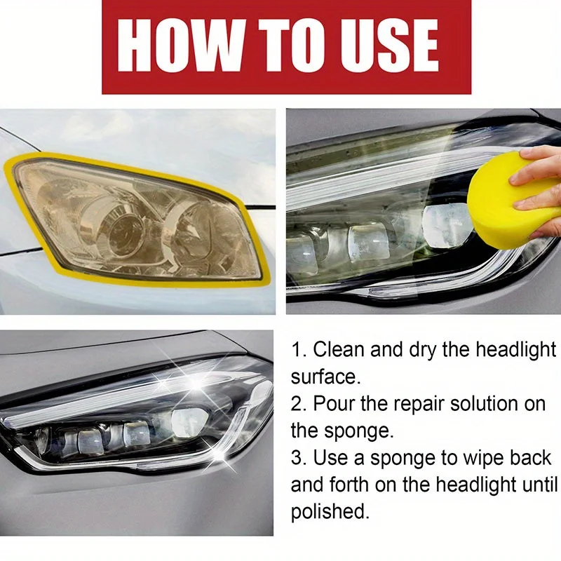 1 Set Headlight Repair Kit, Car Headlight Lampshade Scratches Stains Polishing Refurbishment Brightening Repair Fluid