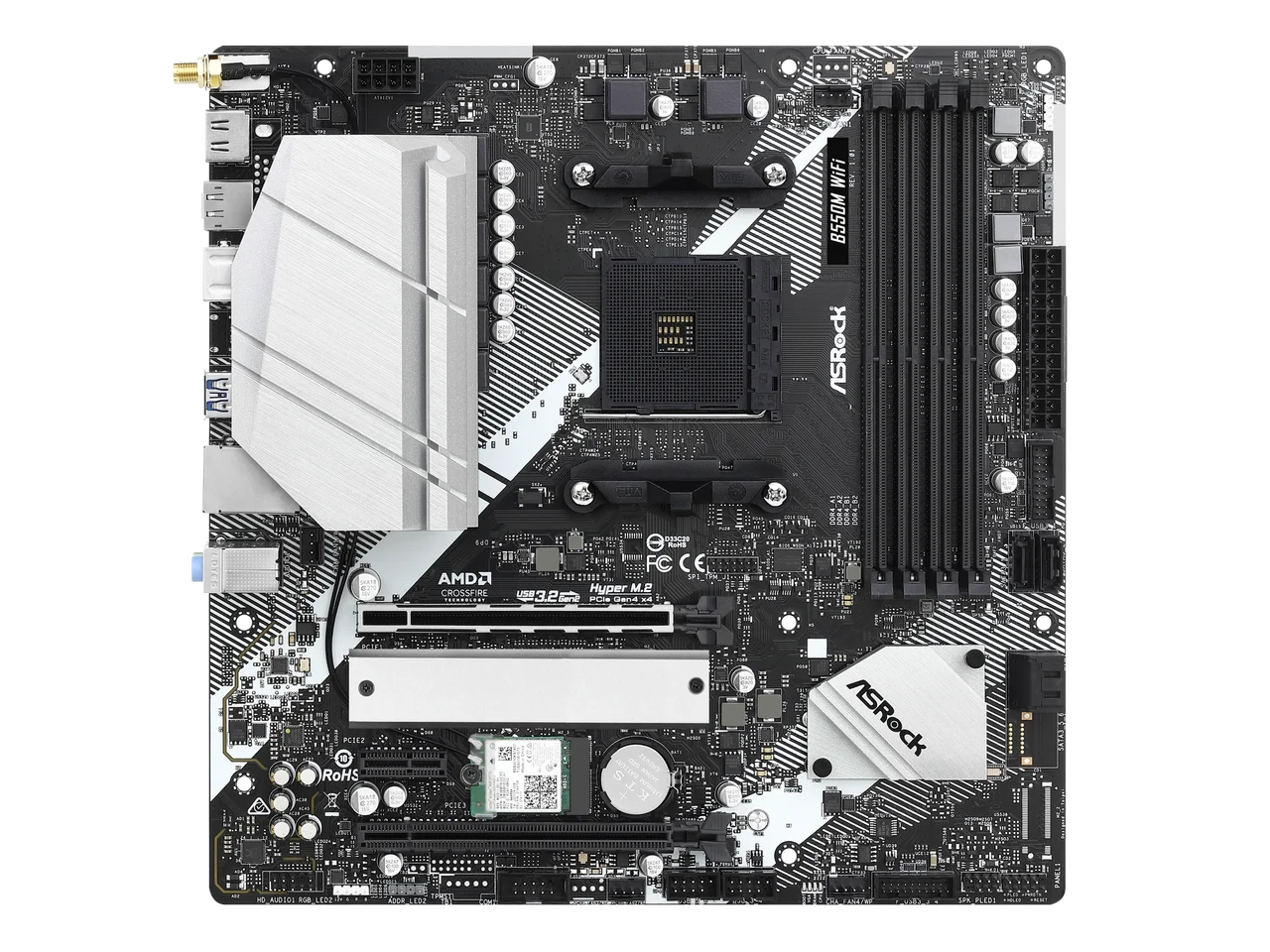ASRock B550M WiFi AM4 AMD B550 Micro ATX Motherboard - Wi-Fi 6E, PCIe 4.0, Hyper M.2 Gen4x4, DDR4 4733+ (OC)