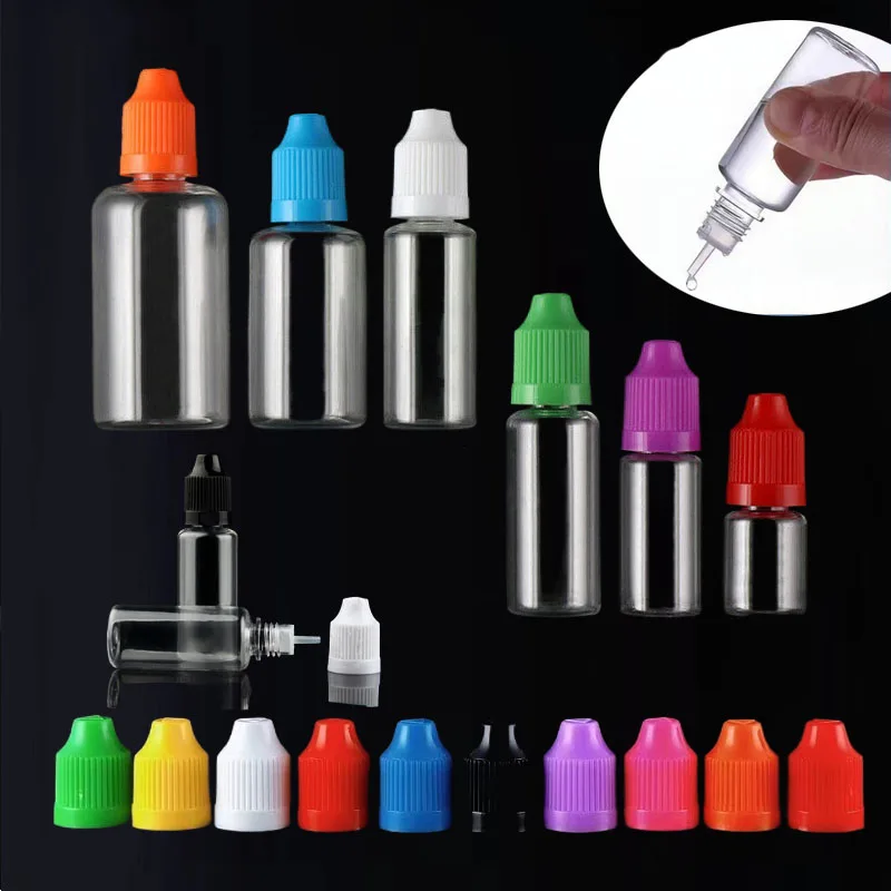 30Pcs 3ml-120ml PET Empty Squeezable E Eye Liquid Dropper Bottles  Vape Oils Drop Bottle Containers With Color Caps With Funnels