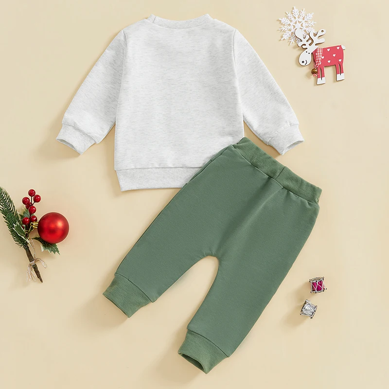 Baby Boy Girl Christmas Outfit Letter Print Long Sleeve Pullover Sweatshirt Elastic Waist Pants with Pockets