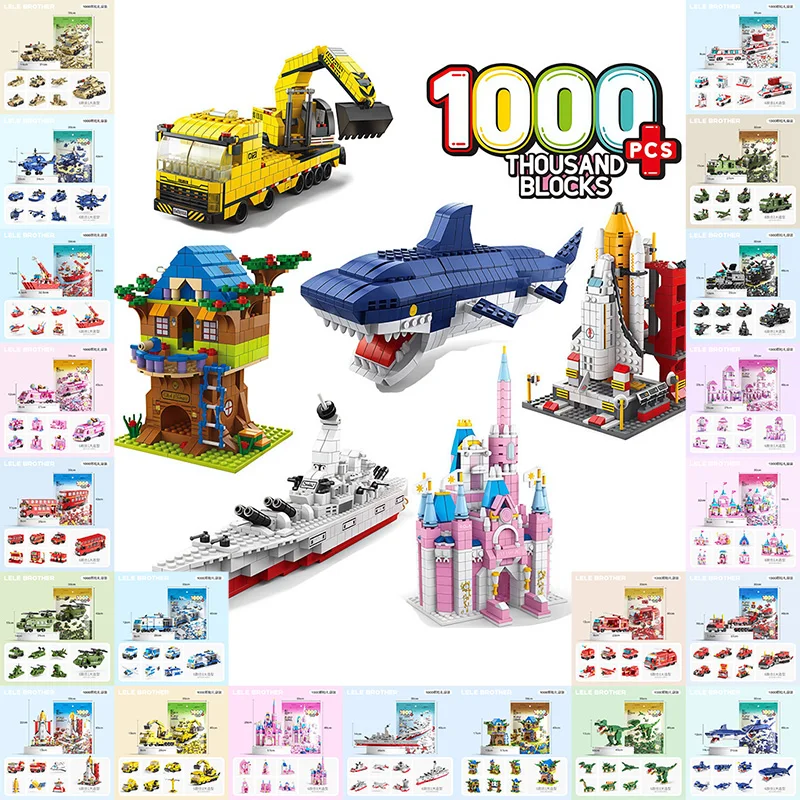 

1000 + шт., 21 модели, 6 в 1, строительные блоки, игрушки, сборка головоломки, счастливая акула, сборка самолета, военный динозавр, замок, дом