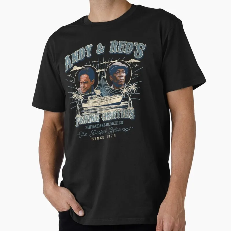 Jaws Horror Movie Halloween Gift T Shirt Vintage Amity Island Great White Shark Graphic Tops Andy & Red's Fishing Charters Tees