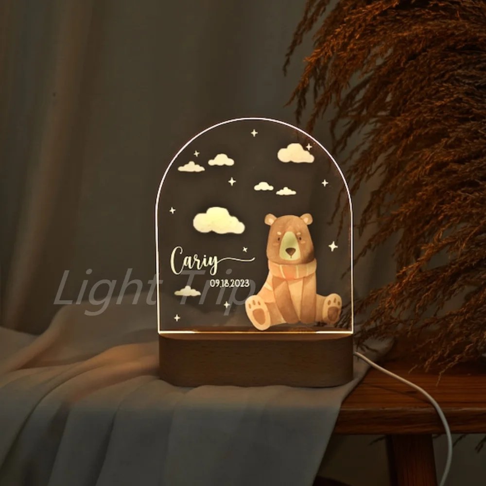 Personalized USB NightLight Custom Name Acrylic Lamp Animal Design Baby Kids Bedroom Home Decoration Birthday Anniversary Gift