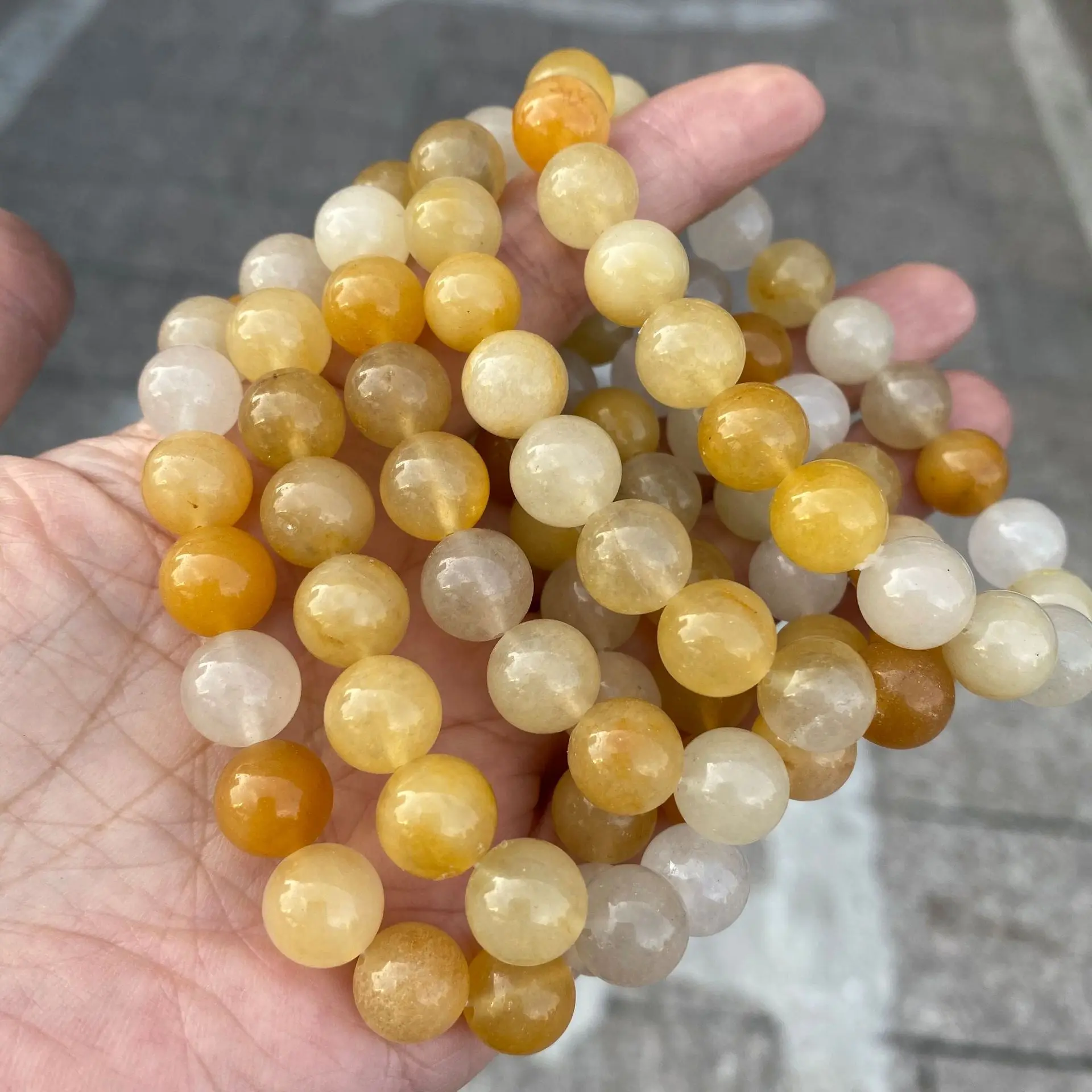 Natural Stone Aragonite  Beads Bracelet Women Yellow Topaz Jade Quartz Crystal Yoga Reiki Healing Stretch Bangles Female