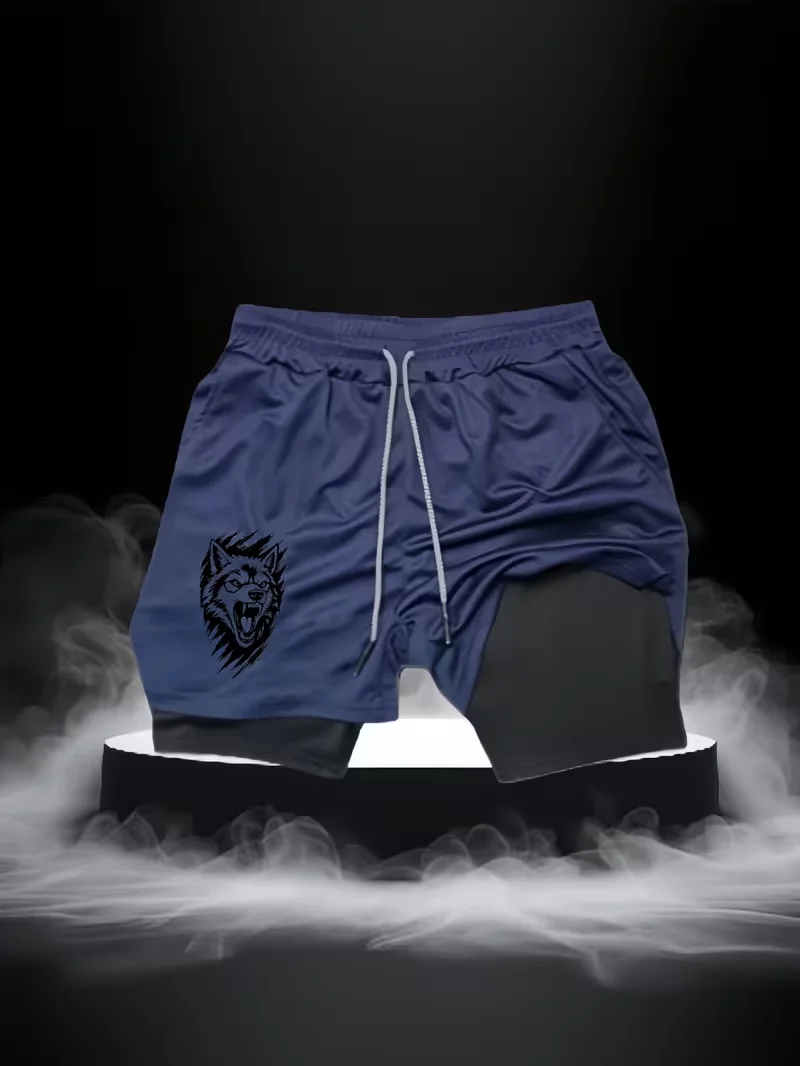 

Men's summer breathable dual-purpose double-layer shorts with elastic compression and quick drying multifunctional sports shorts