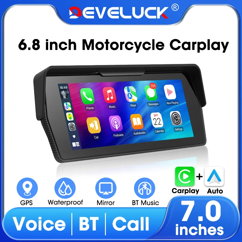 

6,8-дюймовый мотоциклетный GPS-навигатор, беспроводной CarPlay Moto Android Auto IP67, водонепроницаемый экран для мотоциклов, двойной Bluetooth 5G WIFI