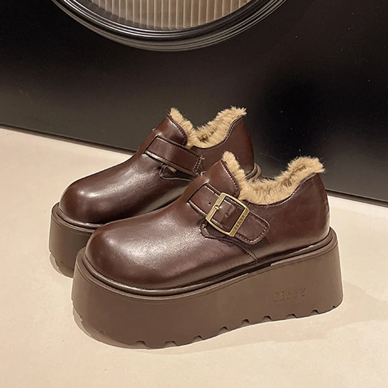 

Flats Platform Cotton Shoes Women's Warm Short Plush Snow Boots 2025 Casual Sport Loafers Shoes Comfort Winter Retro Mujer Shoes