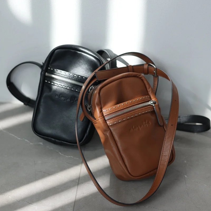 

Luxury Genuine Leather Small Size Crossbody Bags Cute Soft Mobile Phone Bag Adjustable Shoulder Strap