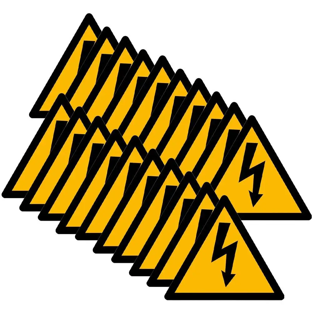 20pcs Electric Warning Signs Stickers Safety Yellow Triangle High Voltage Caution Labels for Home Office School 10CM Large Size
