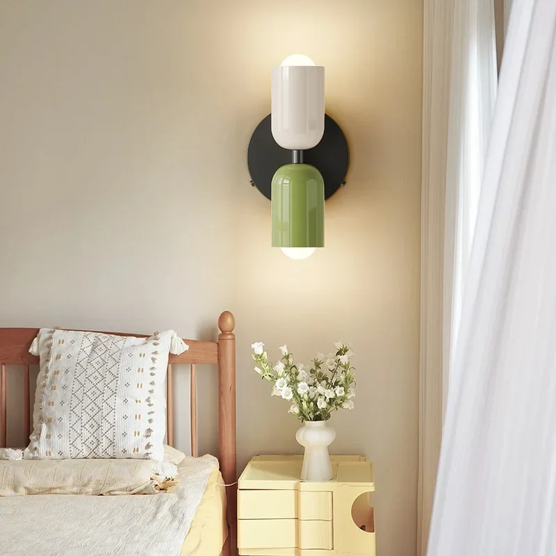Minimalist Colorful Glass Wall Light Nordic Bedroom Bedside LED Lighting Fixtures E27 Chilren's Room Study Background Wall Decor