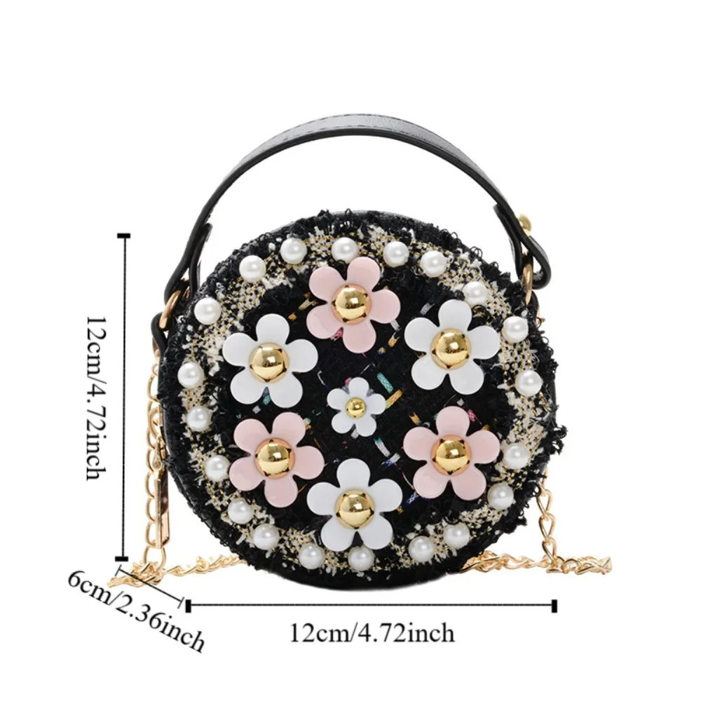 Simples corrente de metal flor redonda saco pérola lã fresco crossbody bolsa ombro renda mini bolsa meninas