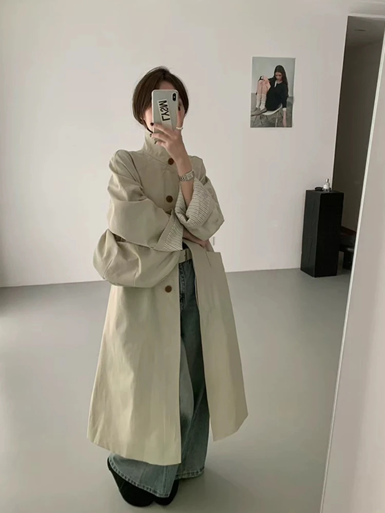 Damski płaszcz do połowy łydki, casualowy, w stylu brytyjskim, koreańska wersja, luźny krój, nowość na jesień, mały rozmiar, płaszcz casualowy.