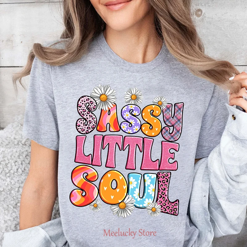 Sassy little thing and soul letter printed pattern women's top collection, summer short sleeved T-shirt made of pure cotton