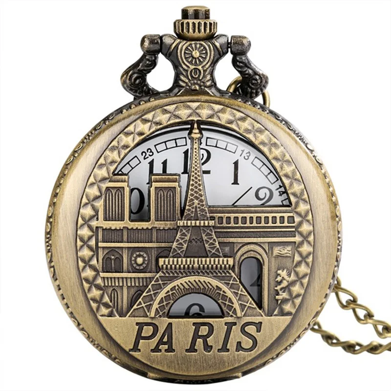 Creative Famous Iron Tower Style Metal Pocket Watch Fashion Pendant For Men And Women