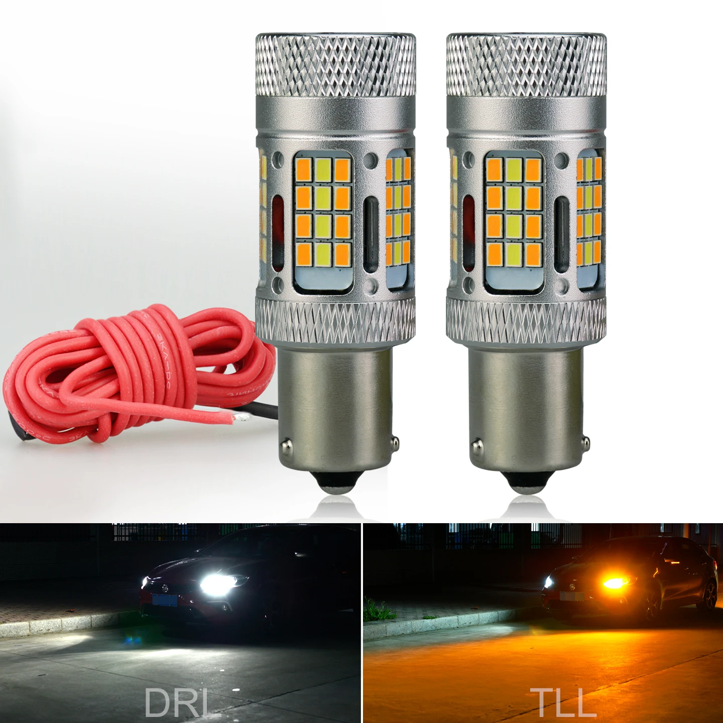 

(2 шт.) PY21W 1156 светодиодные лампы с переключателем BAU15S, двухцветные янтарные/белые анти-гипер-вспышки, указатели поворота и DRL/парковочные огни