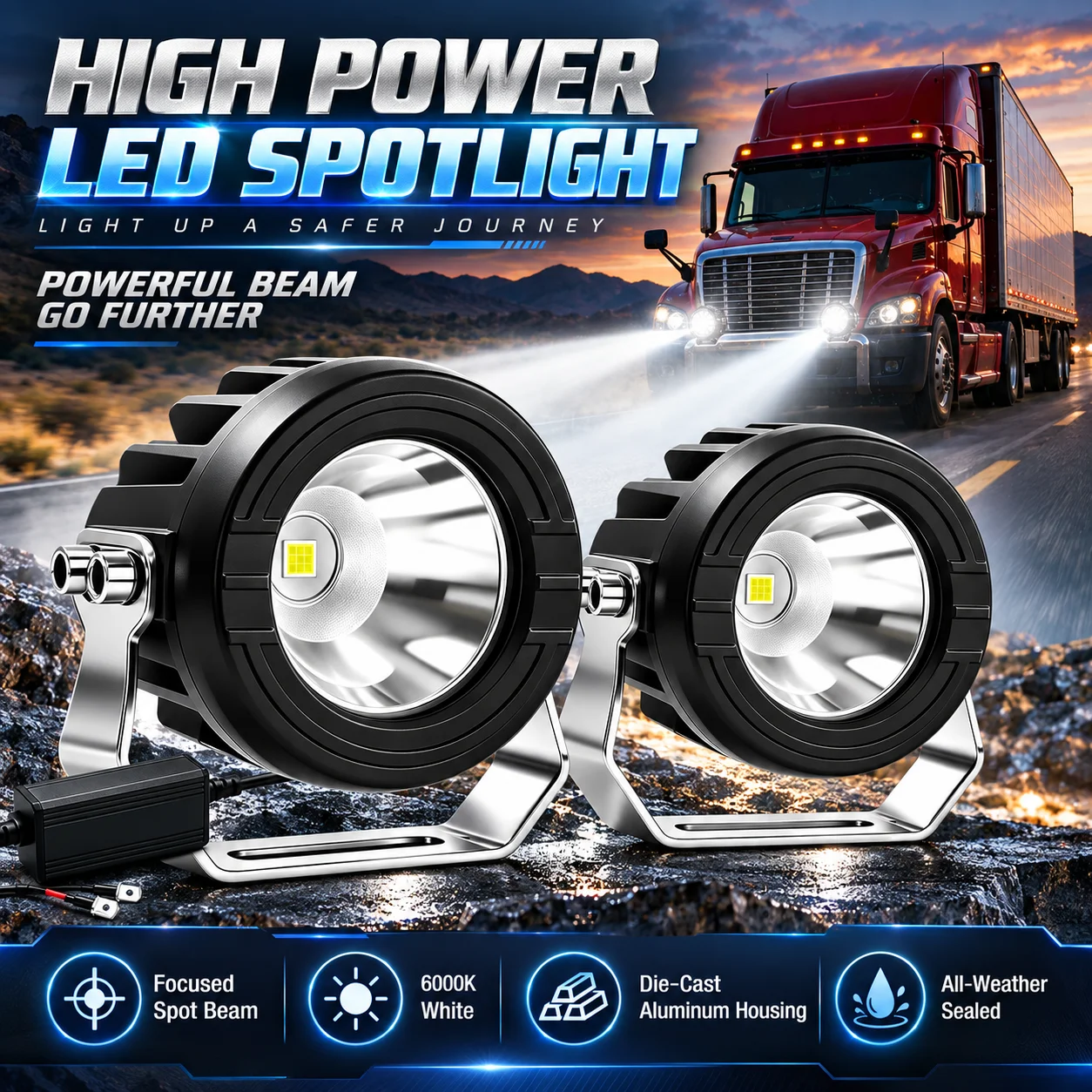 High Power 3“LED Spotlight 6000K White Focused Spot Beam Driving Light Die-Cast Aluminum Auxiliary Lamp for Truck SUV Off Road